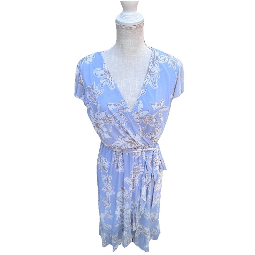 Kate And Lily Size 6‎ Tie Waist Cream Floral Print Flutter Sleeve Midi Dress